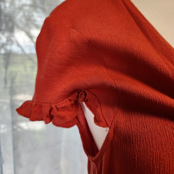 Boho Rust Tie Front Ruffle Hem Dress - Picture 6 of 6